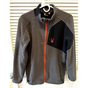 Spyder Fleece Jacket Full Zip Youth Kids Size XXL Gray Black Red Zipper Pockets